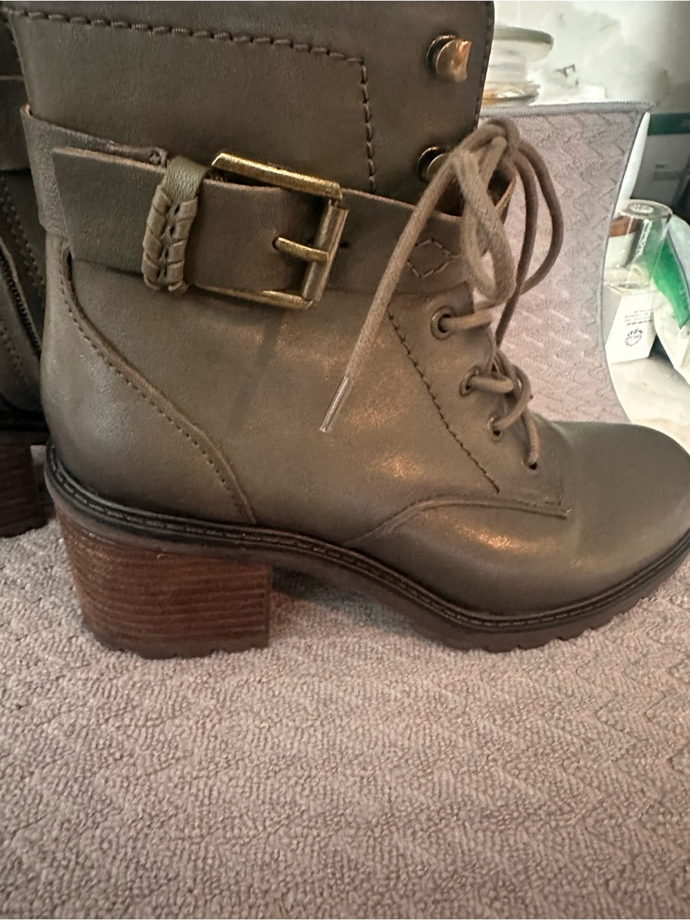 Zodiac Olive Green Lace-Up Ankle Boots with Buckle